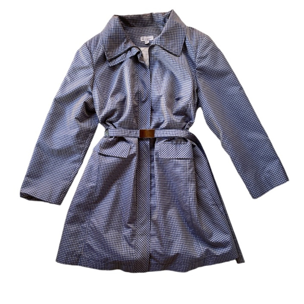 Z From Zenobia Blue Gingam Trench Over Coat Women’s Size 18 Belted Rain Coat